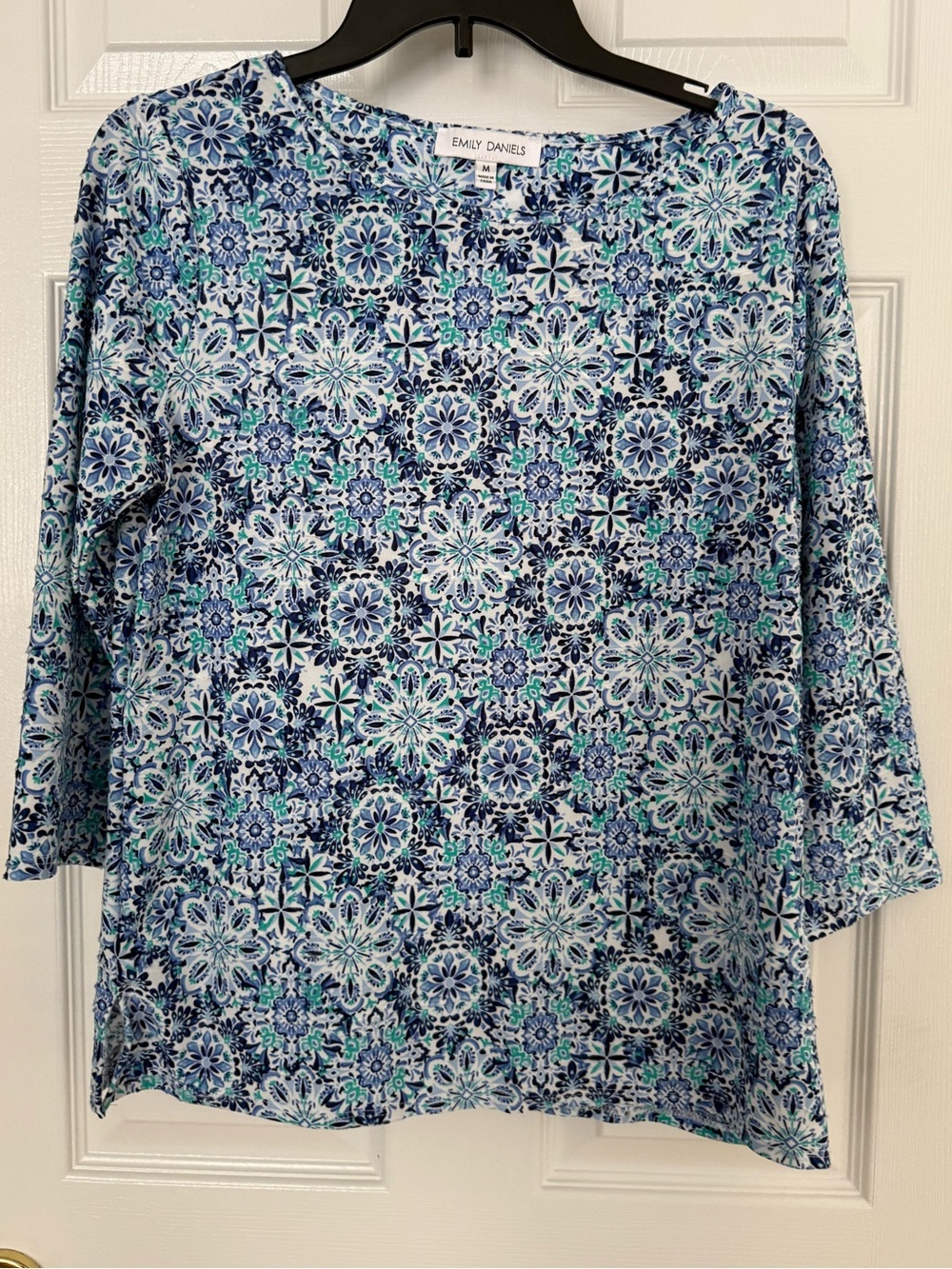 Emily Daniels Blue Mosaic-Print Long Sleeve Top